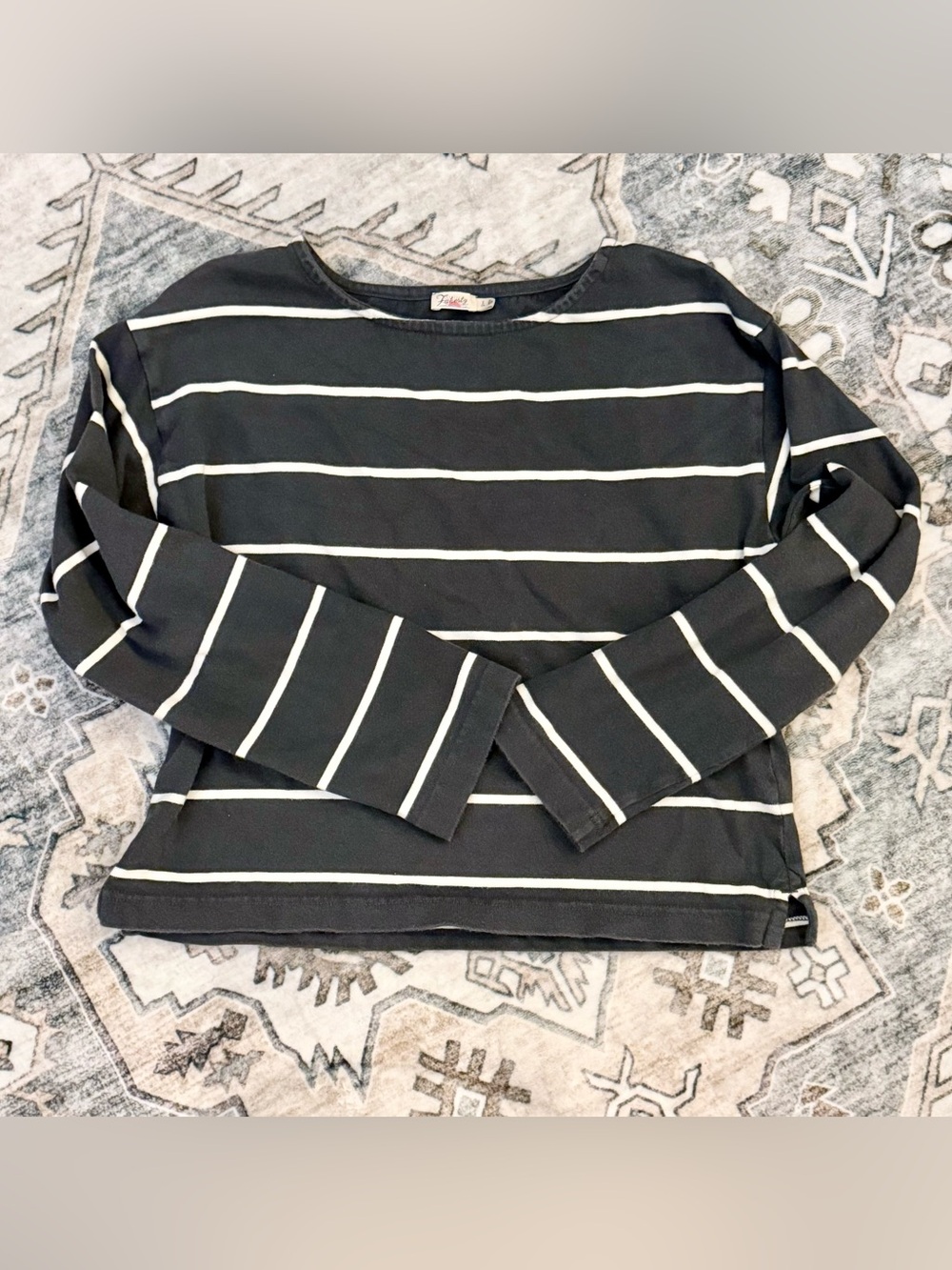Faherty Heather Navy and White Striped Long Sleeve Top